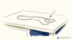 A beaded chain on a lab bench buckles and slips into a loop at a gap where a single bead is missing.