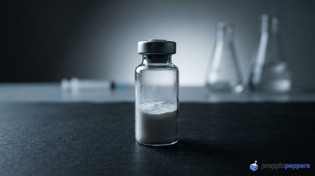 Retatrutide + Cagrilintide research vials on a lab bench
