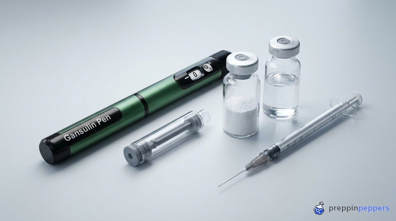 Reconstitution supplies with the green Gansulin pen