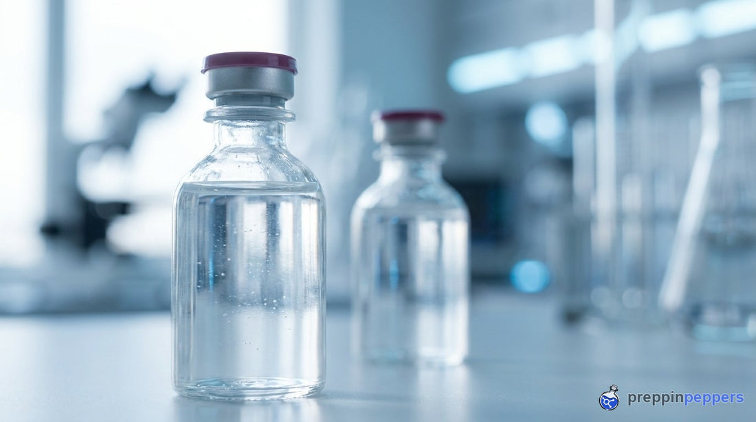 Bacteriostatic water vials, three-quarter view