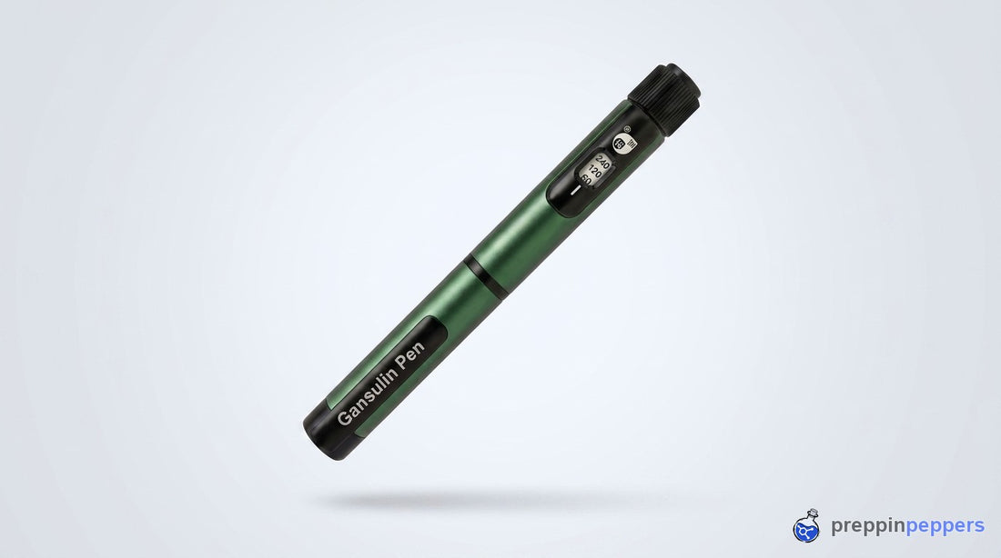 Gansulin reusable reconstitution pen, green anodized body with black dose dial