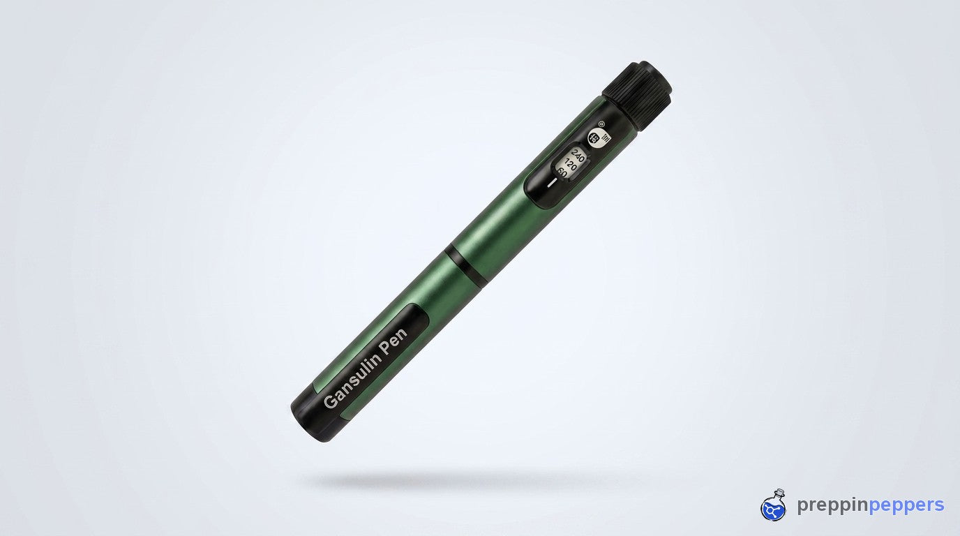 Gansulin reusable reconstitution pen, green anodized body with black dose dial
