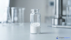 A glass vial of freeze-dried lyophilized powder