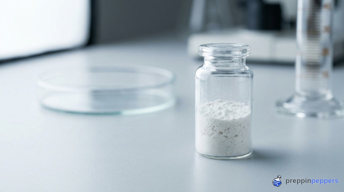 A glass vial of freeze-dried lyophilized powder