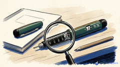 Magnifying glass showing the dead volume penspec on a Gansulin pen where peptide is wasted.