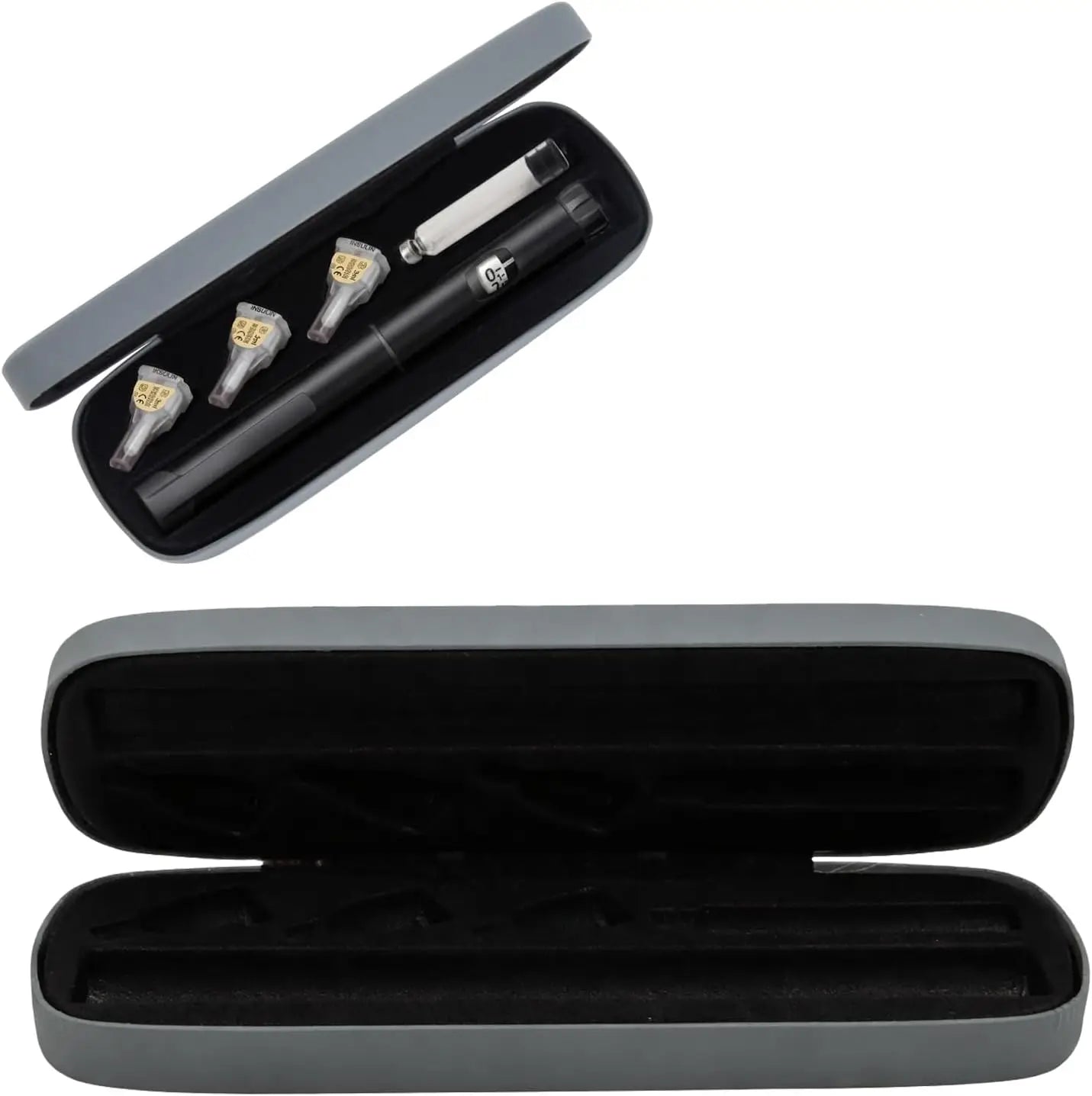 Carry case shown open with contents and closed