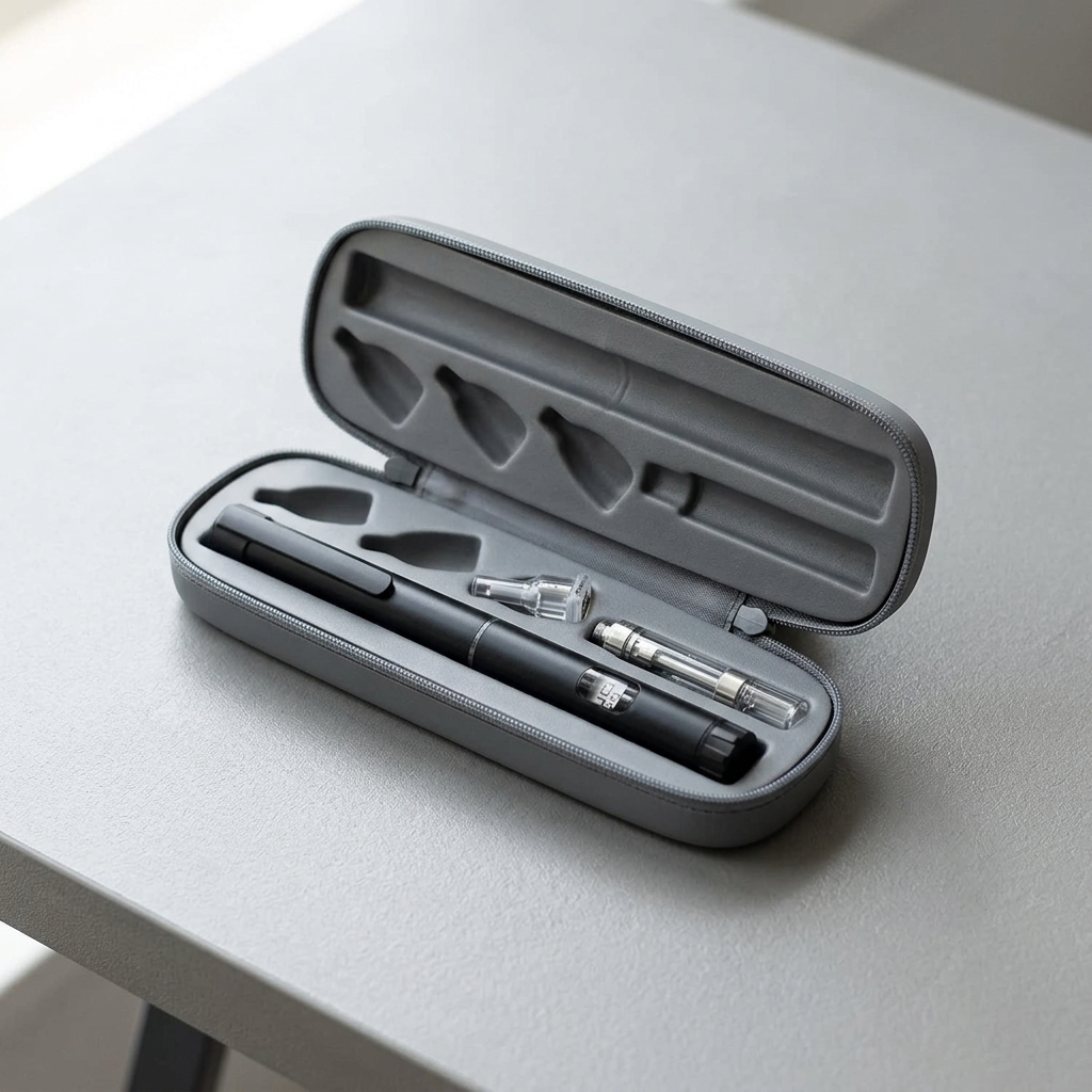 Carry case open - pen and 3 ml cartridges inside