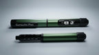 The Gansulin pen capped, and opened showing the empty cartridge holder with its unit scale