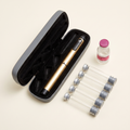 V1 pen starter kit: gold metal pen in grey hard case with 3 ml glass cartridges and bacteriostatic water