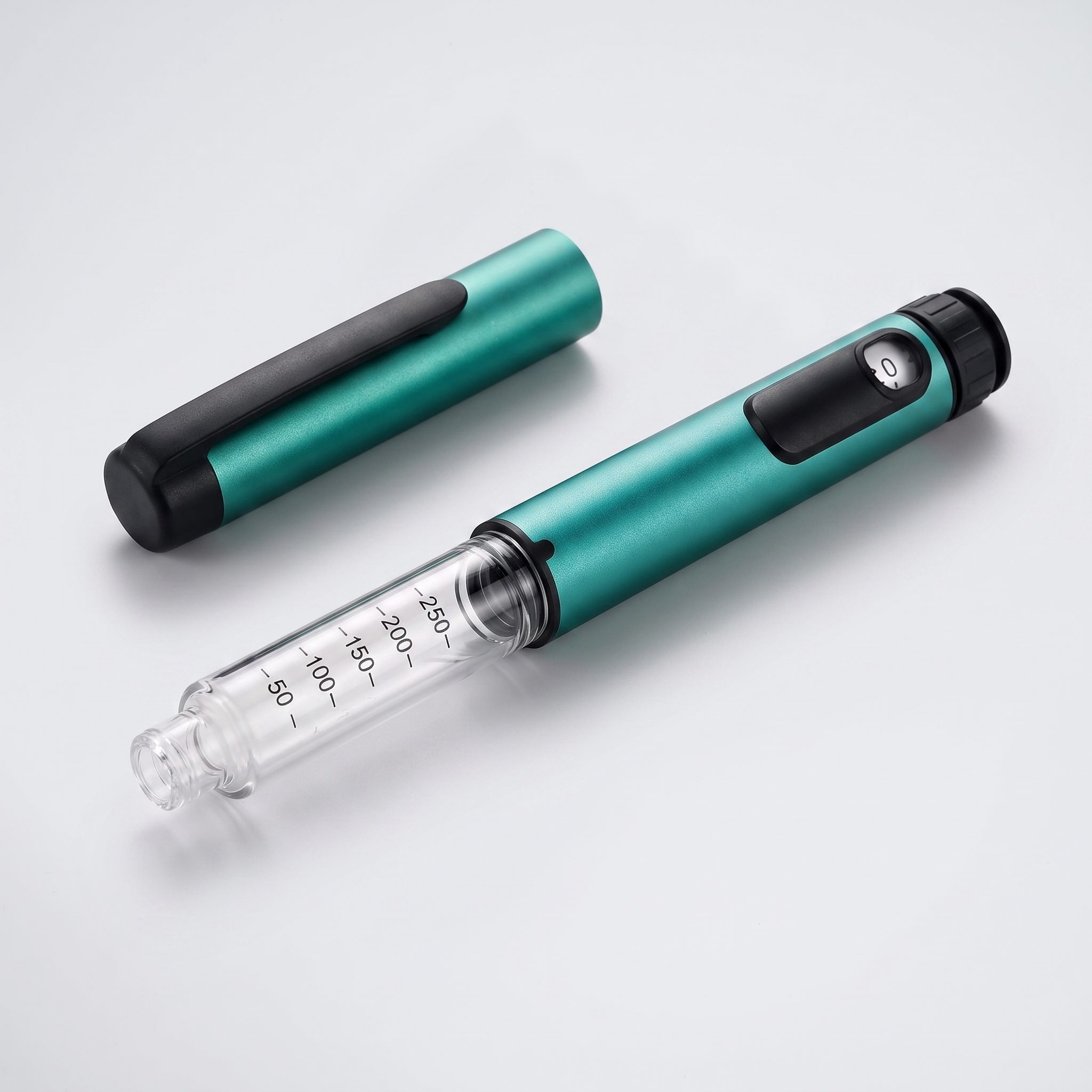 V1 pen with cap off, loading a 3 ml glass cartridge