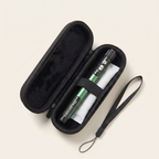 EVA travel case open with pen held by the elastic strap and a gel ice pack