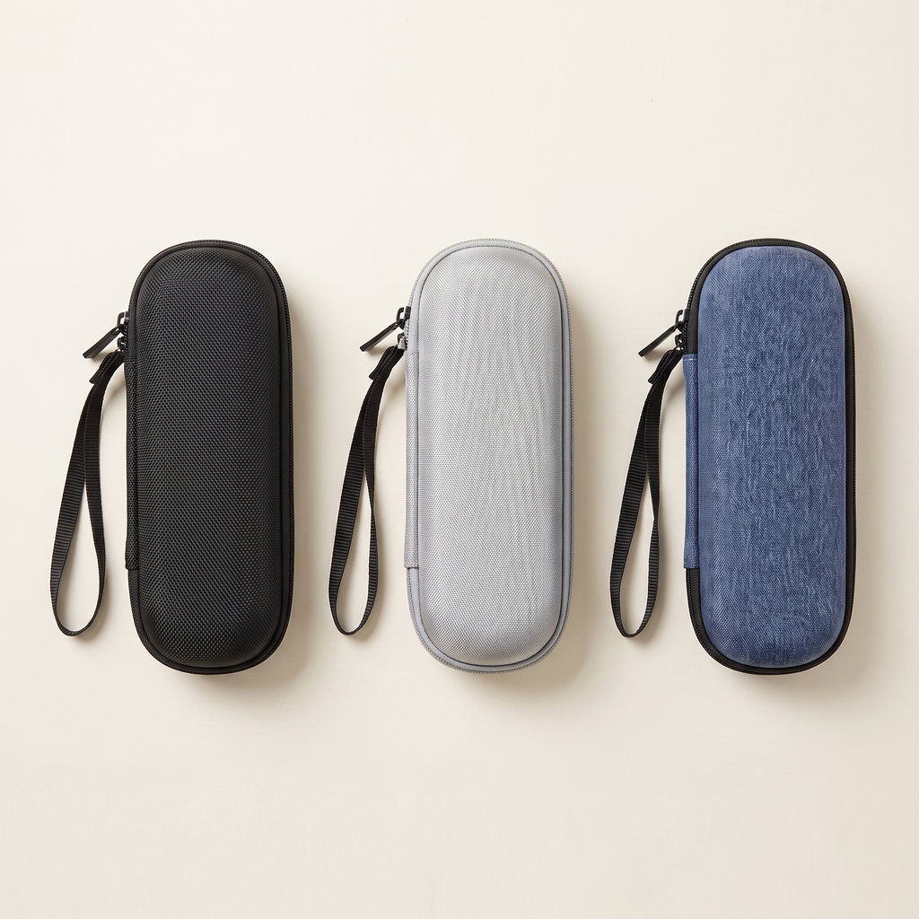EVA travel case in black, silver and blue