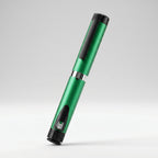 Green V3 Peptide Pen, reusable aluminium click-dial pen, angled diagonally with its black cap clip
