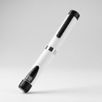White V3 Peptide Pen, reusable aluminium click-dial pen, angled diagonally with a black cap clip