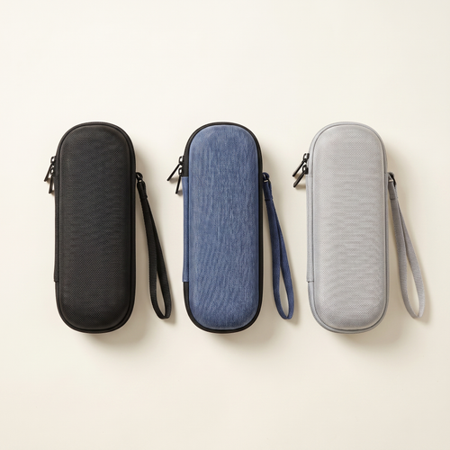 EVA travel case in black, denim blue and silver
