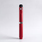 Red V2 Peptide Pen, reusable 60-unit pen with needle shield, standing upright on a pale studio background