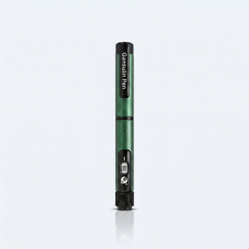 Gansulin pen standing vertical on a pale studio surface with a soft reflection