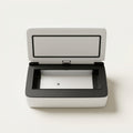 Cooler case open, showing the insulated interior trough