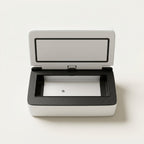 Cooler case open, showing the insulated interior trough