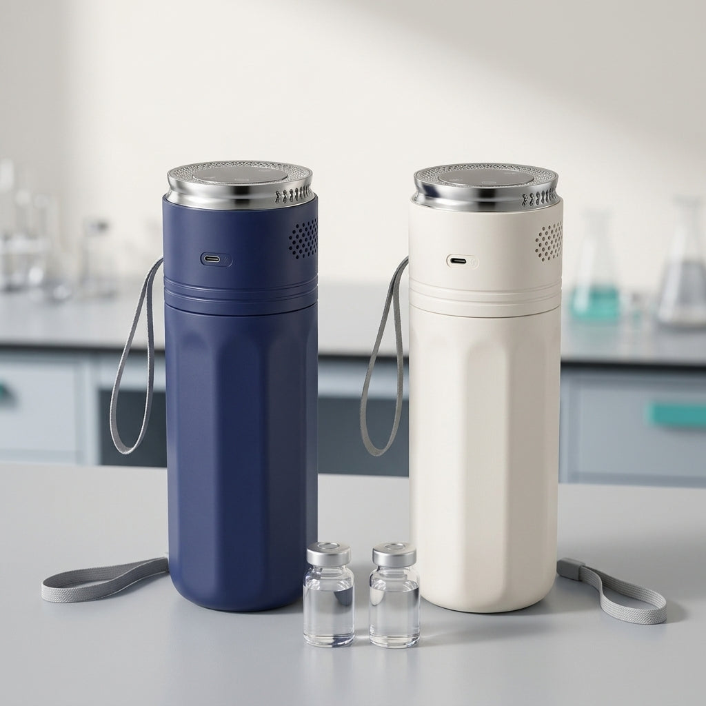 Both colours of the pen cooler on a laboratory bench