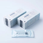 Bulk 100-pack: two stacks of individually pouch-sealed 3 ml cartridges with one pouch showing a cartridge sealed inside