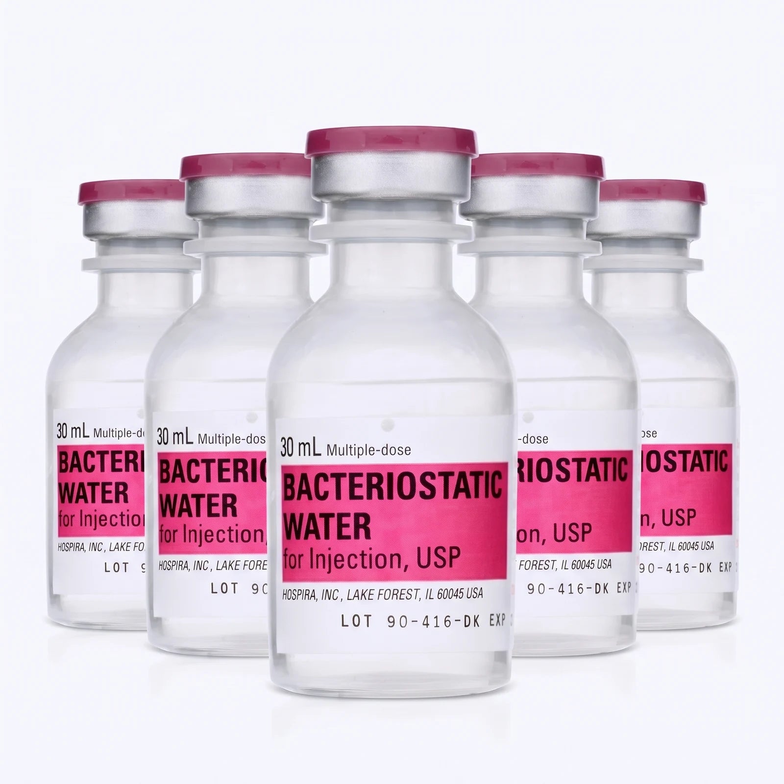 Five 30 ml bacteriostatic water vials